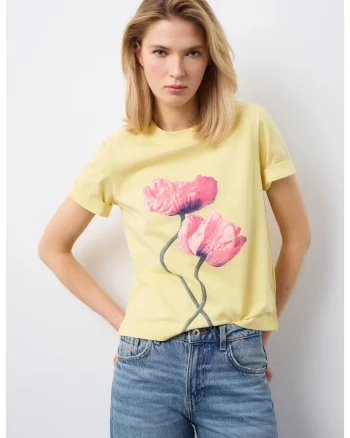 Tricou cu imprimeu floral, Galben