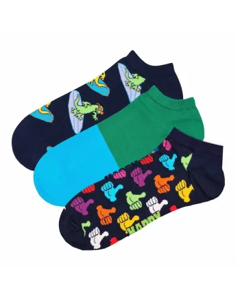 Set de sosete pana la glezna unisex cu imprimeu grafic - 3 perechi, Verde/Violet/Albastru