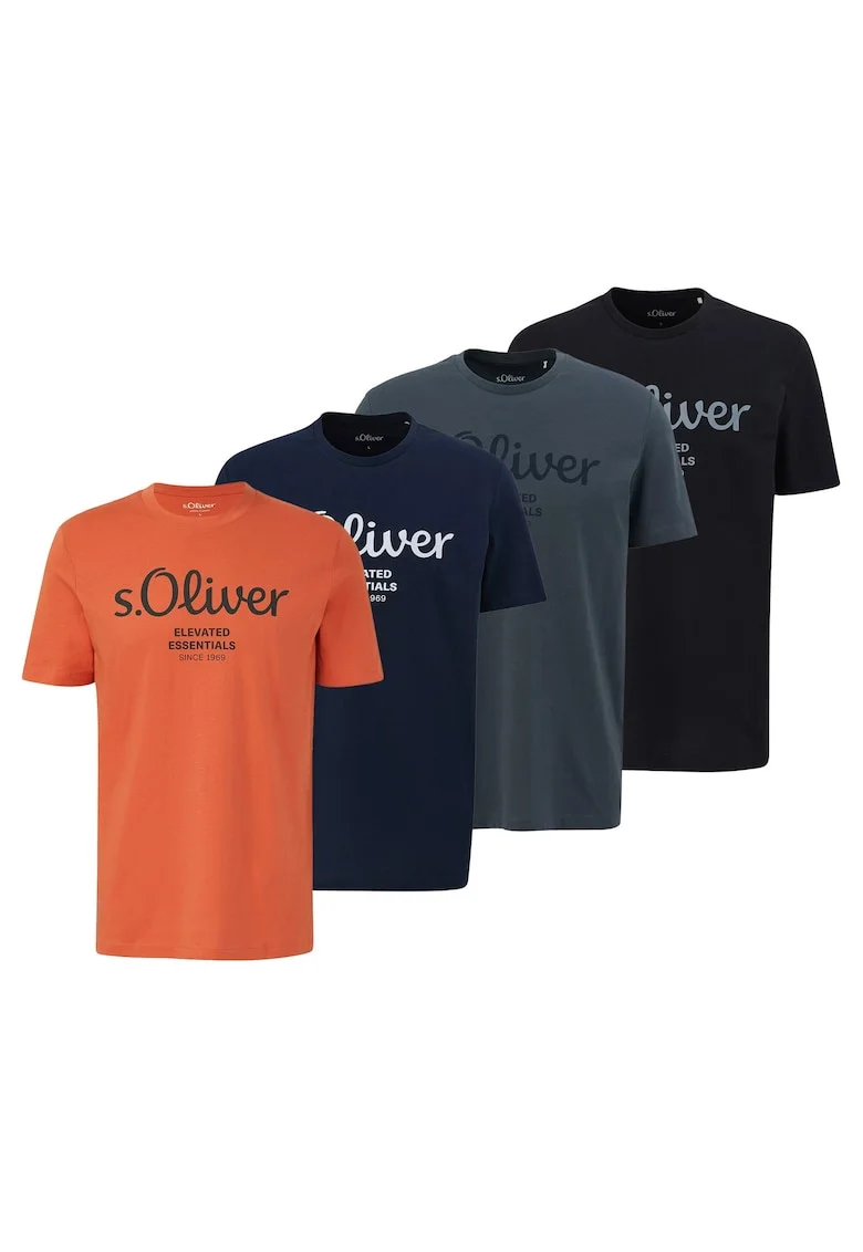 Set de tricouri cu imprimeu logo - 4 piese, Albastru inchis/Rosu deschis/Gri inchis