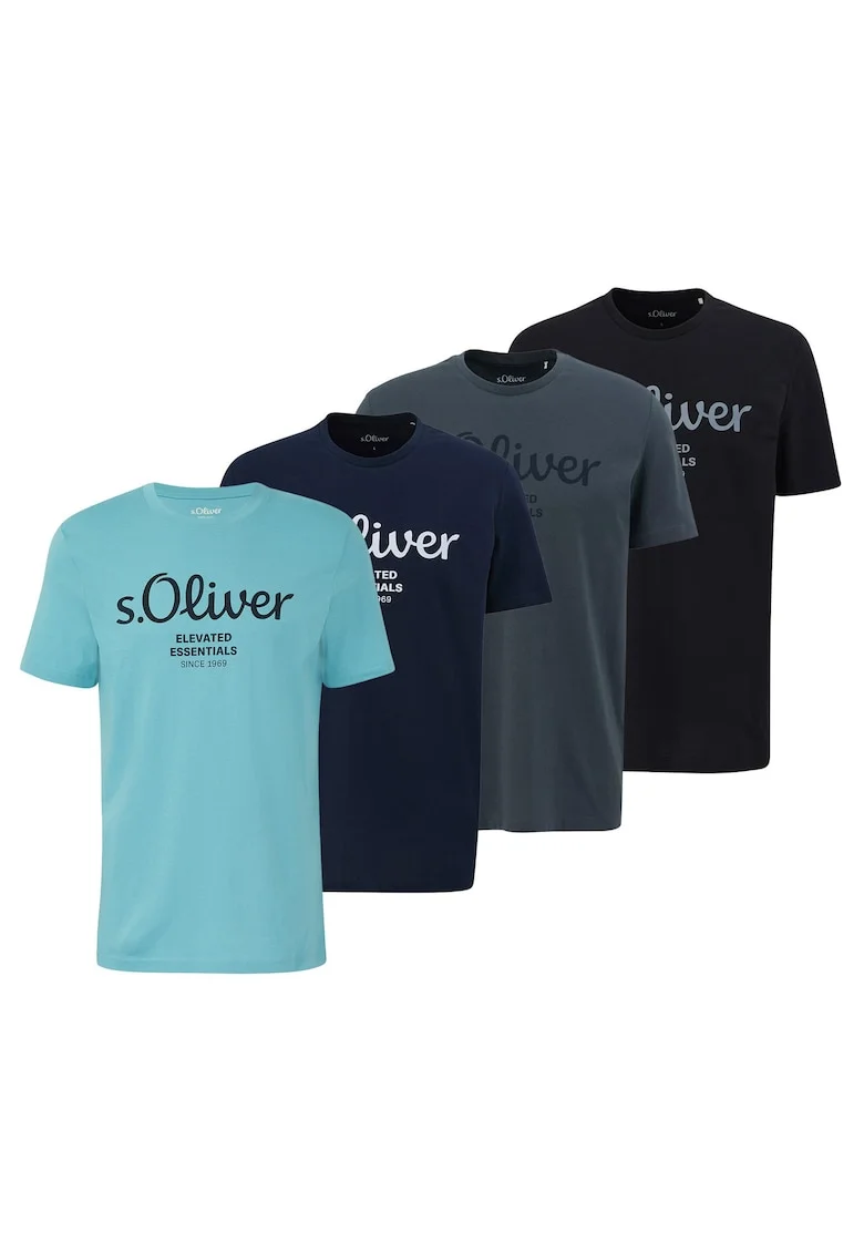 Set de tricouri cu imprimeu logo - 4 piese, Negru/Gri/Albastru