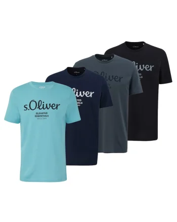 Set de tricouri cu imprimeu logo - 4 piese, Negru/Gri/Albastru