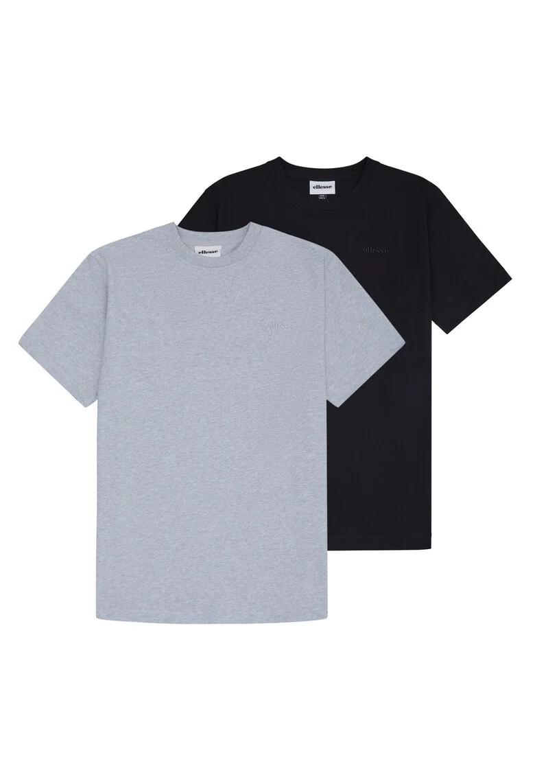 Set de tricouri din bumbac cu model uni - 2 piese, Negru/Gri deschis