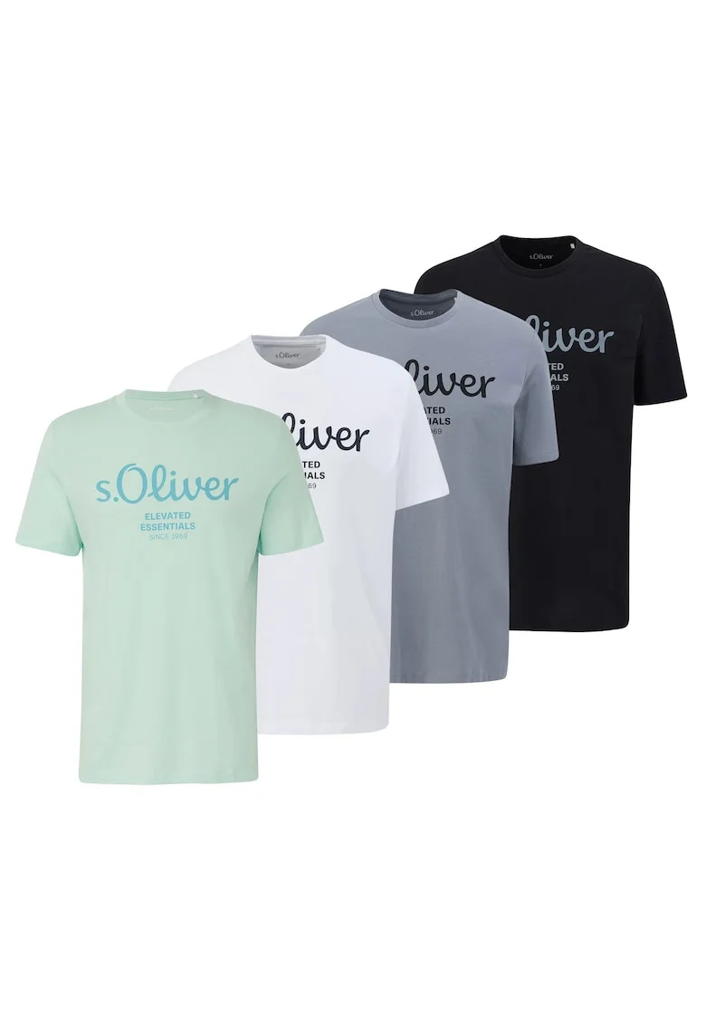 Set de tricouri cu imprimeu logo - 4 piese, Alb/Negru/Verde deschis
