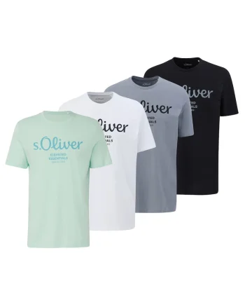 Set de tricouri cu imprimeu logo - 4 piese, Alb/Negru/Verde deschis