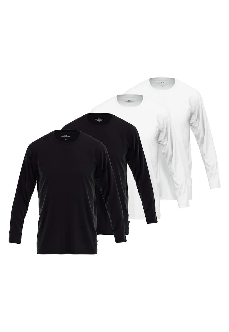 Set de bluze cu model uni - 4 piese, Alb/Negru