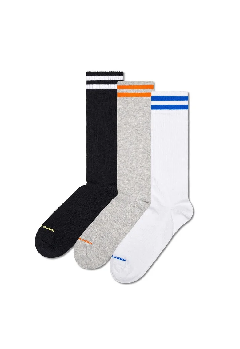 Set de sosete lungi unisex cu model in dungi - 3 perechi, Alb/Negru/Gri