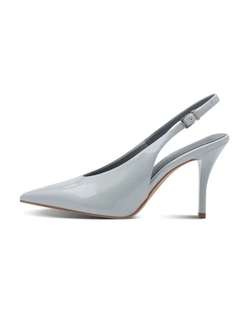 Pantofi slingback de piele ecologica lacuita cu toc inalt, Albastru deschis