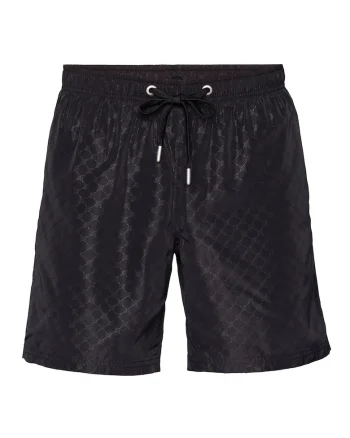 Pantaloni scurti de baie cu snur de ajustare si buzunare, Negru