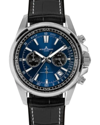 Ceas barbati  Liverpool Chronograph, data, inox/piele naturala, cronograf, Super-LumiNova, rezistent la apa 20 ATM, negru