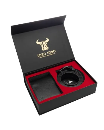 Set portofel si curea, barbati, din piele naturala, negru, Muselles xxl