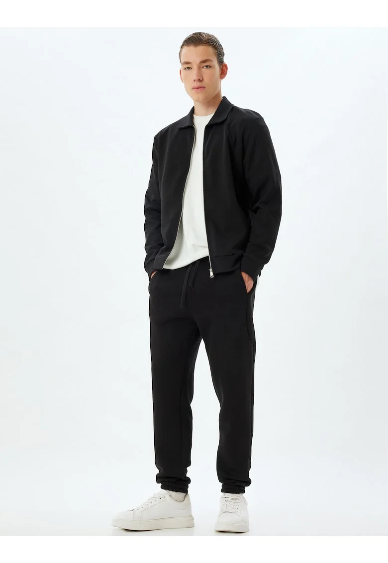 Pantaloni de trening din amestec de bumbac cu snur, Negru