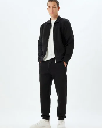 Pantaloni de trening din amestec de bumbac cu snur, Negru