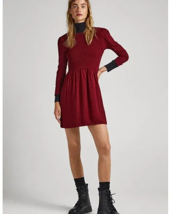 Rochie mini evazata cu insertie elastica, Visiniu