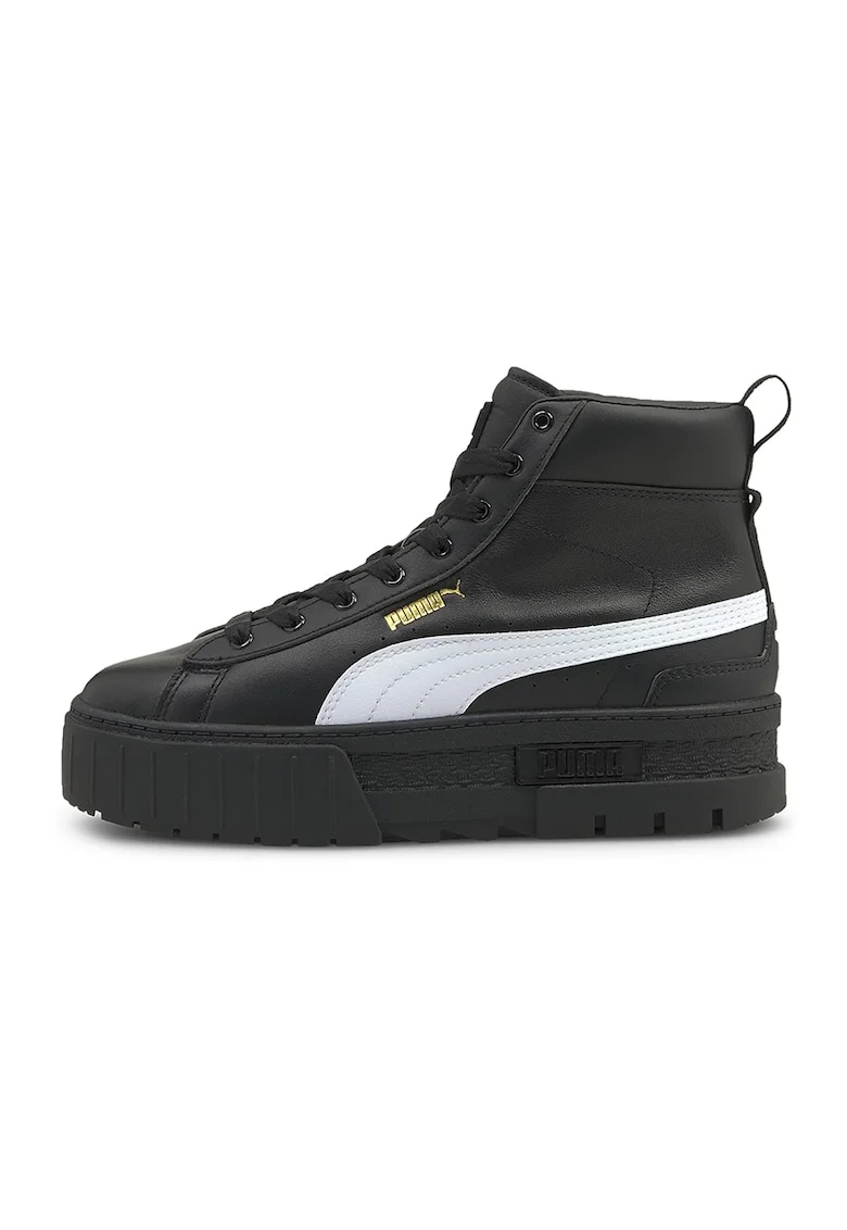 Pantofi sport high-top de piele cu insertii de piele ecologica Mayze, Alb/Negru