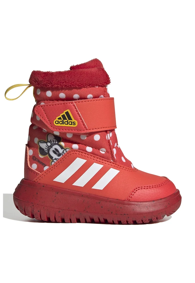 Ghete cu inchidere velcro si imprimeu cu Minnie Mouse Winterplay, Rosu/Alb