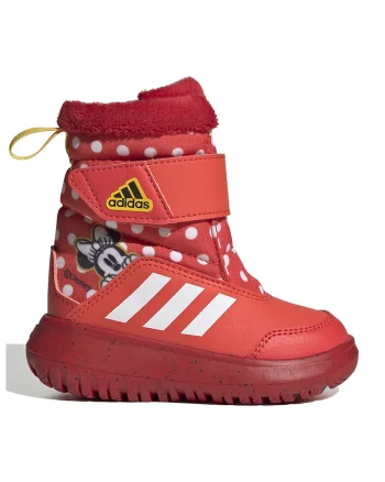 Ghete cu inchidere velcro si imprimeu cu Minnie Mouse Winterplay, Rosu/Alb