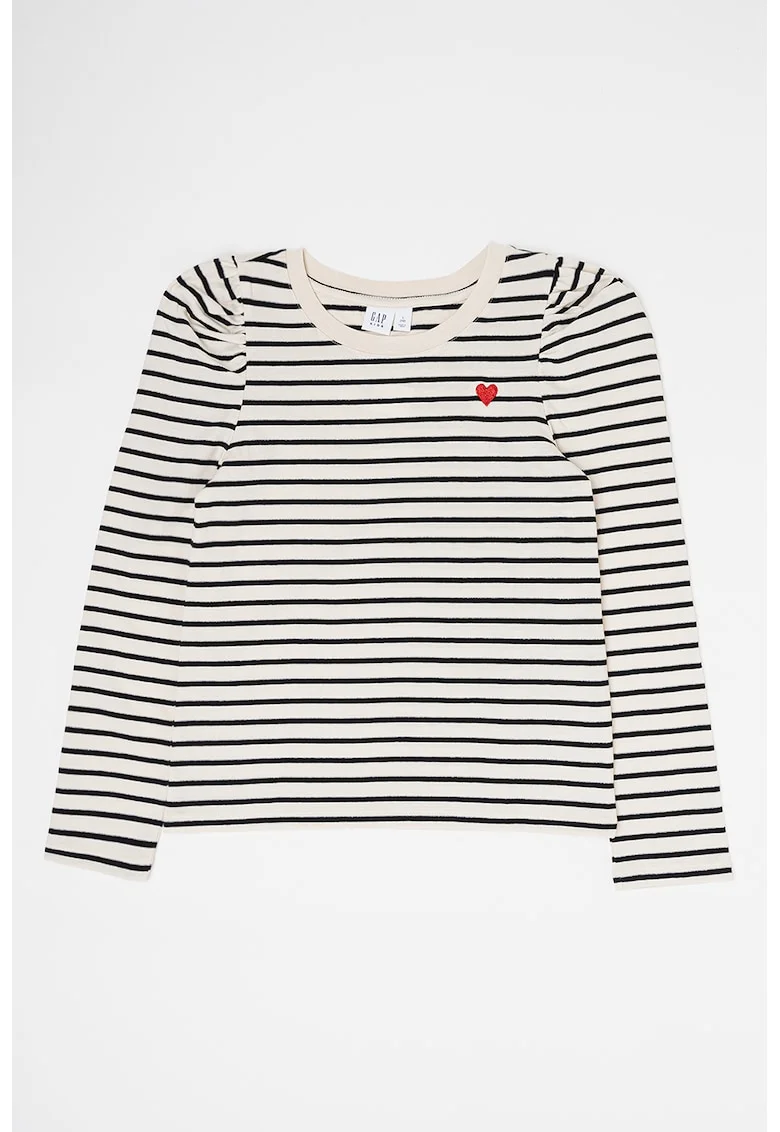 Bluza cu dungi si decolteu la baza gatului, Alb/Negru