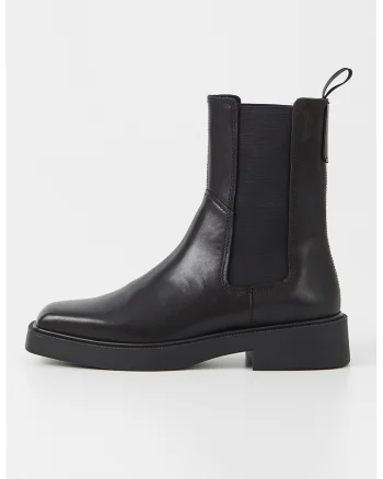 Ghete Chelsea de piele cu varf patrat, Negru