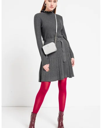 Rochie tricotata cu o curea, Gri inchis melange