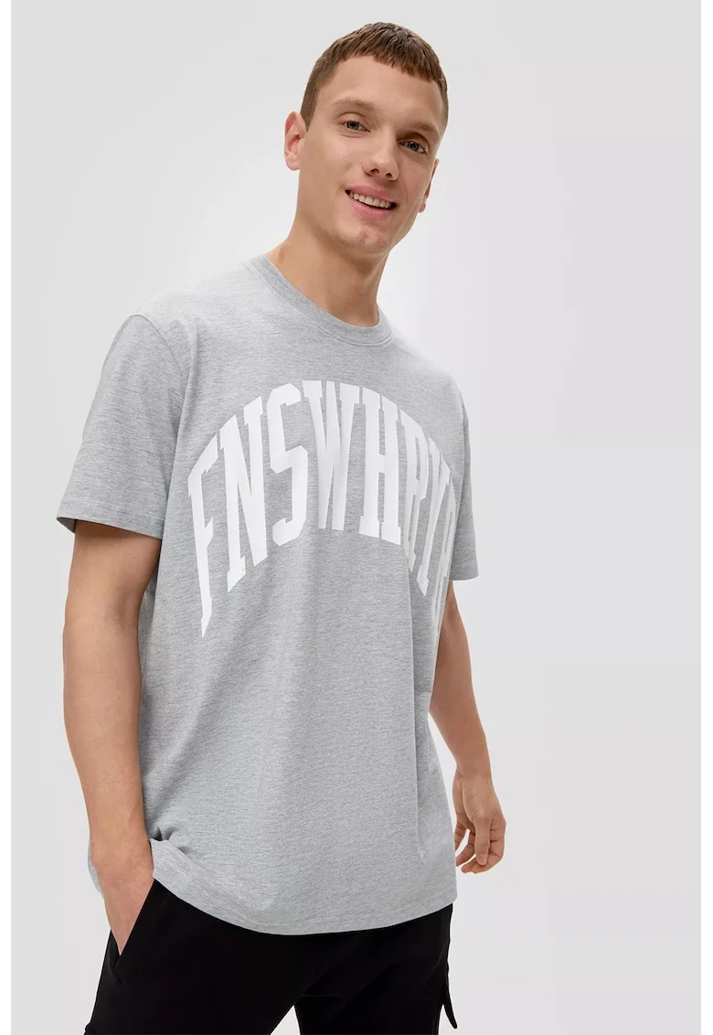 Tricou din bumbac cu imprimeu text, Gri