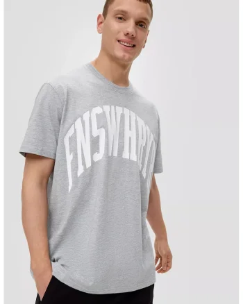 Tricou din bumbac cu imprimeu text, Gri
