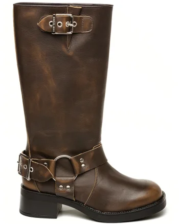 Cizme biker cu curele cu catarame Beau, Maro cognac