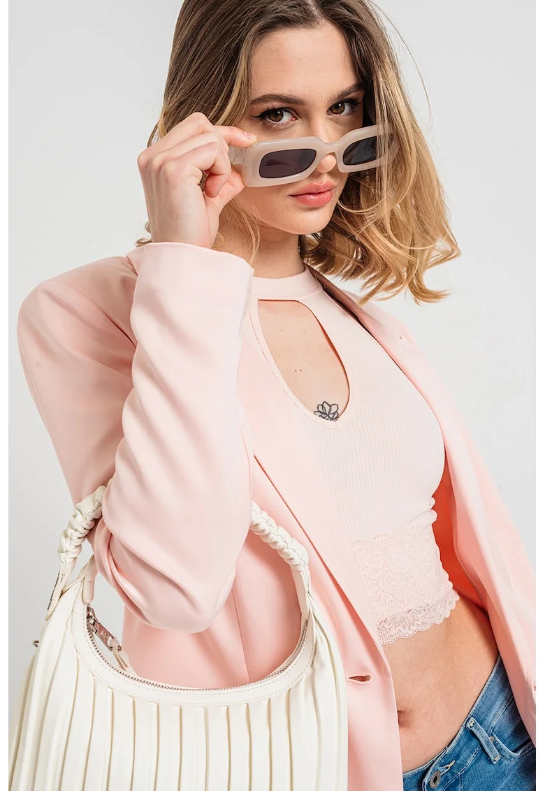 Sacou uni cu buzunare cu clapa, Roz pastel