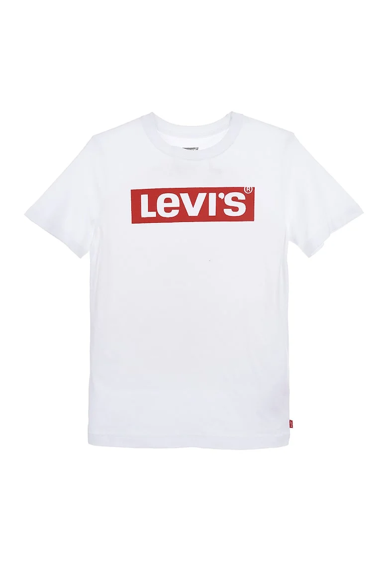 Tricou cu decolteu la baza gatului si imprimeu logo, Rosu/Alb