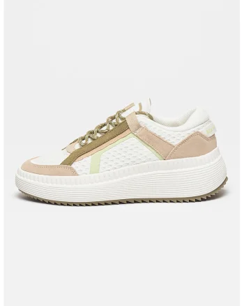 Pantofi sport cu detalii de piele intoarsa, Alb/Kaki/Maro nisip