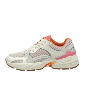 Pantofi sport cu insertii de piele, Alb fildes/Roz
