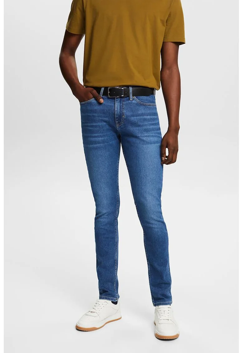 Blugi skinny cu talie medie, Albastru inchis