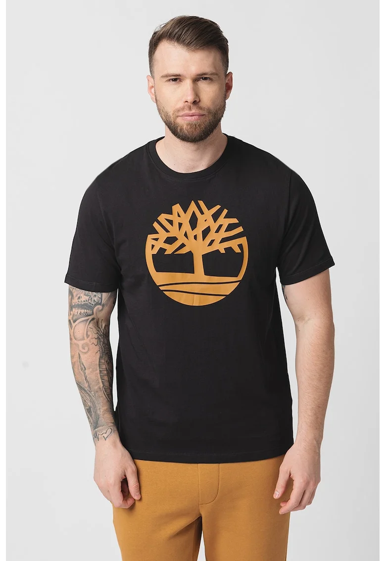 Tricou de bumbac cu logo Kennebec River Tree, Negru/Caramel