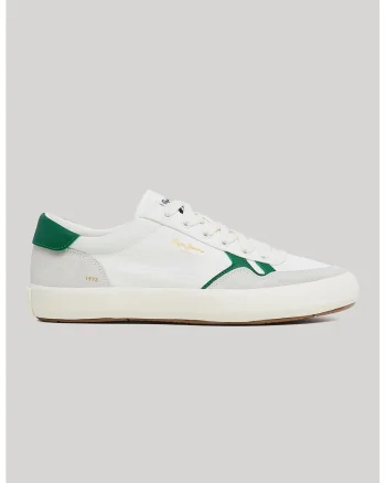 Pantofi sport cu insertii de piele intoarsa, Verde englez/Alb murdar