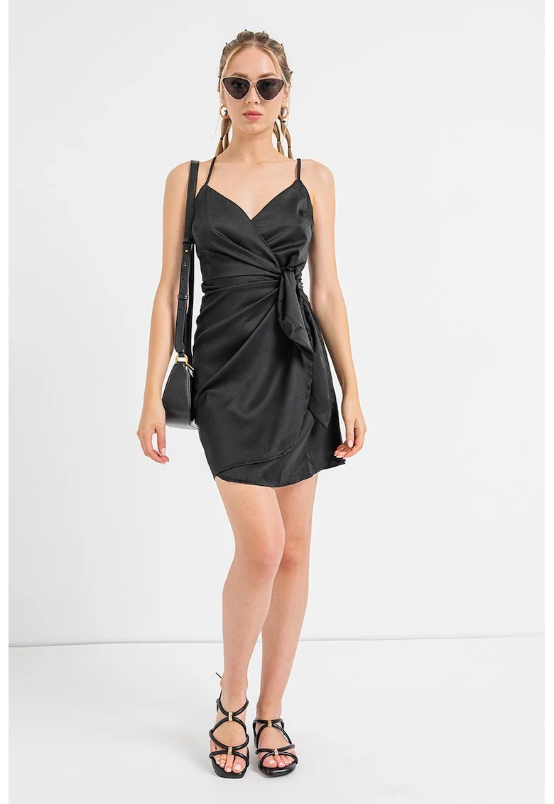 Rochie satinata cu decolteu in V, Negru