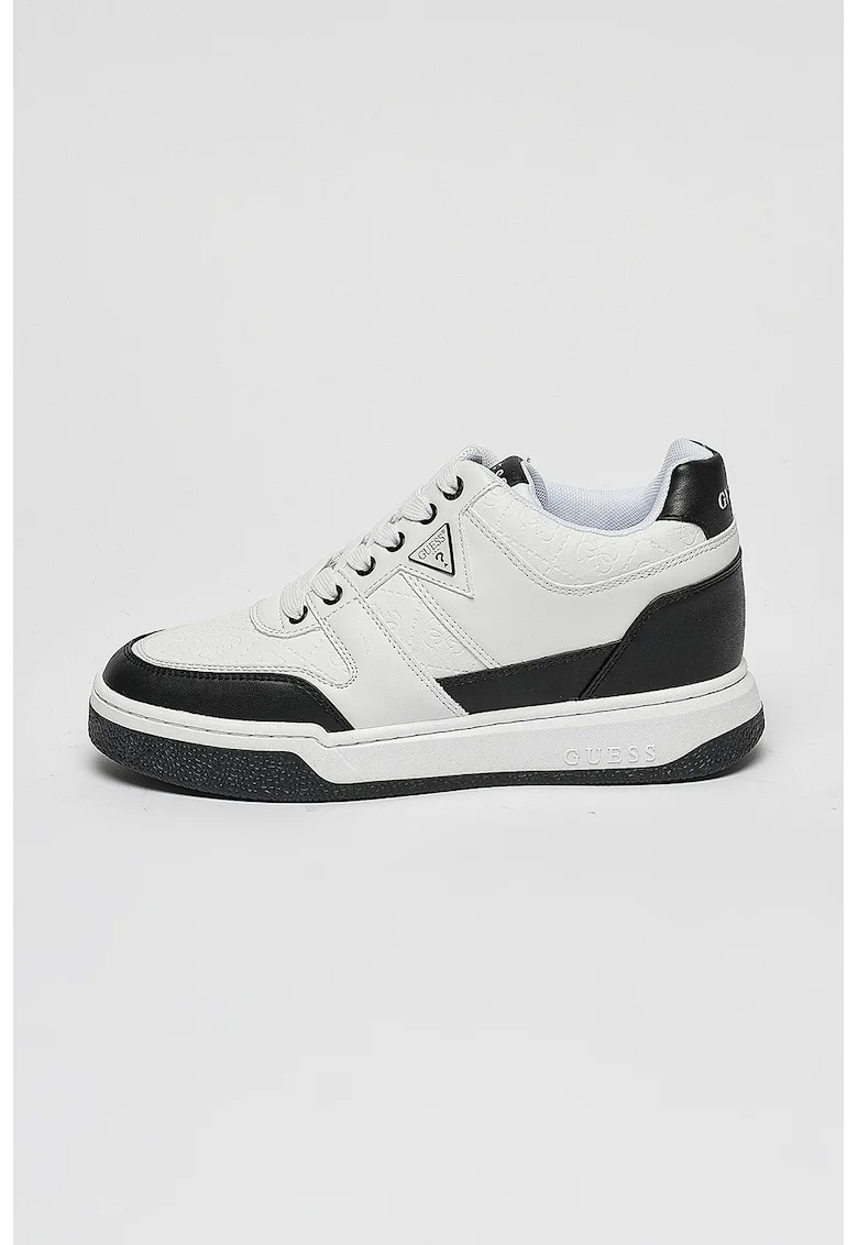 Pantofi sport de piele ecologica cu logo, Alb/Negru