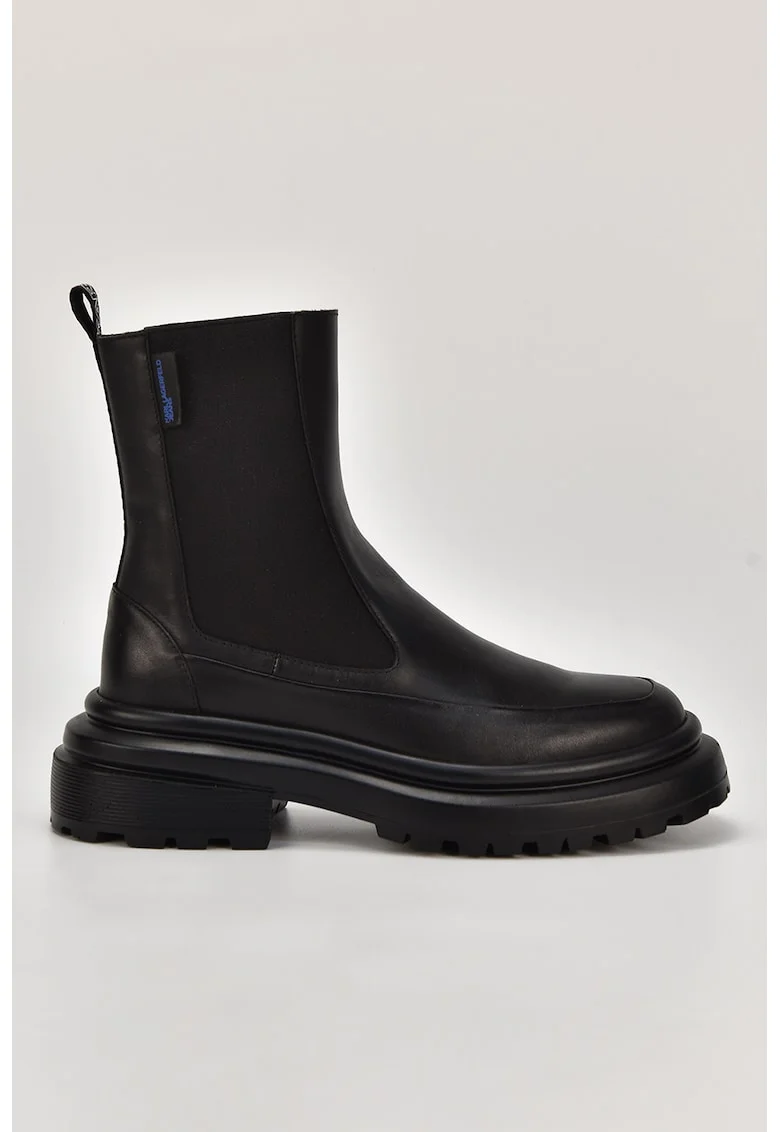 Ghete Chelsea de piele cu segmente elastice laterale, Negru