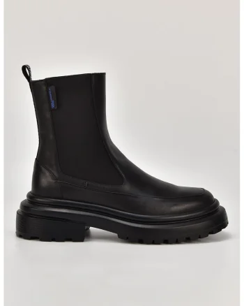 Ghete Chelsea de piele cu segmente elastice laterale, Negru