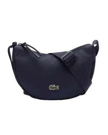 Geanta unisex in forma de semiluna cu logo, Albastru inchis