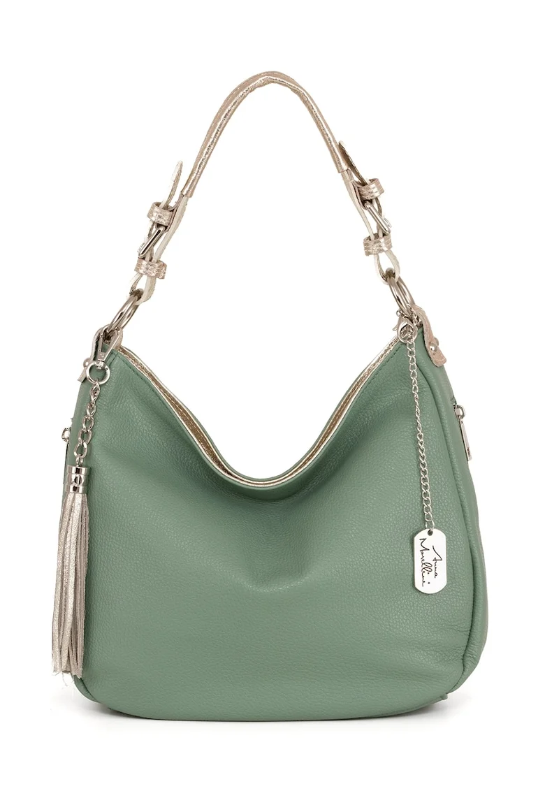 Geanta hobo de piele cu buzunare cu fermoar Fiorella, Verde feriga