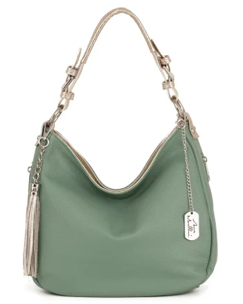 Geanta hobo de piele cu buzunare cu fermoar Fiorella, Verde feriga