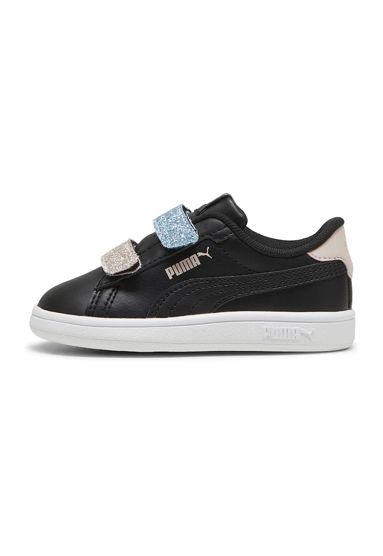 Pantofi sport Smash 3.0 de piele ecologica cu velcro si particule stralucitoare, Negru/Albastru lavanda/Roz prafuit