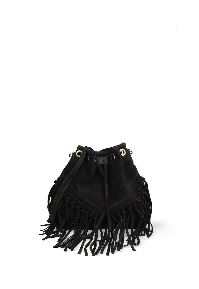 Geanta bucket din piele intoarsa Umbria Plus, Negru