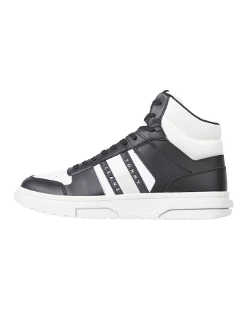 Pantofi sport medii cu detalii de piele, Negru/Alb optic