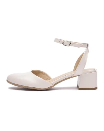 Pantofi de piele cu toc si bareta pe glezna, Alb murdar