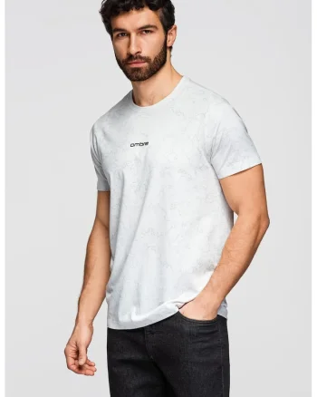 Tricou slim fit cu model, Alb/Gri inchis