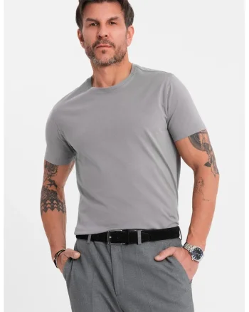 Tricou uni cu decolteu la baza gatului, Gri cenusiu