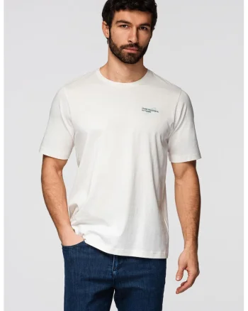 Tricou cu decolteu rotund si imprimeu discret, Alb