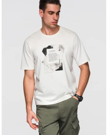 Tricou cu decolteu rotund si model grafic, Alb/Negru/Gri inchis