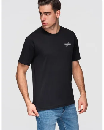 Tricou cu decolteu rotund si imprimeu discret, Negru