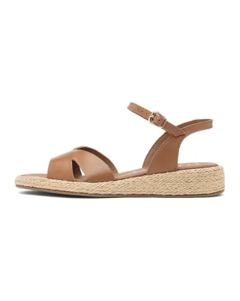 Sandale-espadrile de piele intoarsa cu talpa wedge, Maro